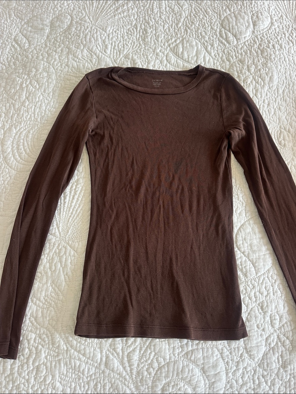 J. Crew Slim Fit Long Sleeve Crewneck Top - Chocolate Brown XS
